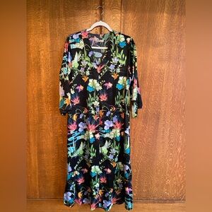 Natori Black Floral Maxi Lounge Dress XS